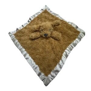 Cloud Island Brown Puppy Dog Security Baby Blanket Brown Satin Edge and Back